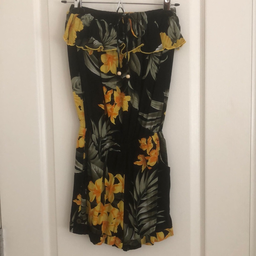 Island Print One Piece Romper with Pockets
